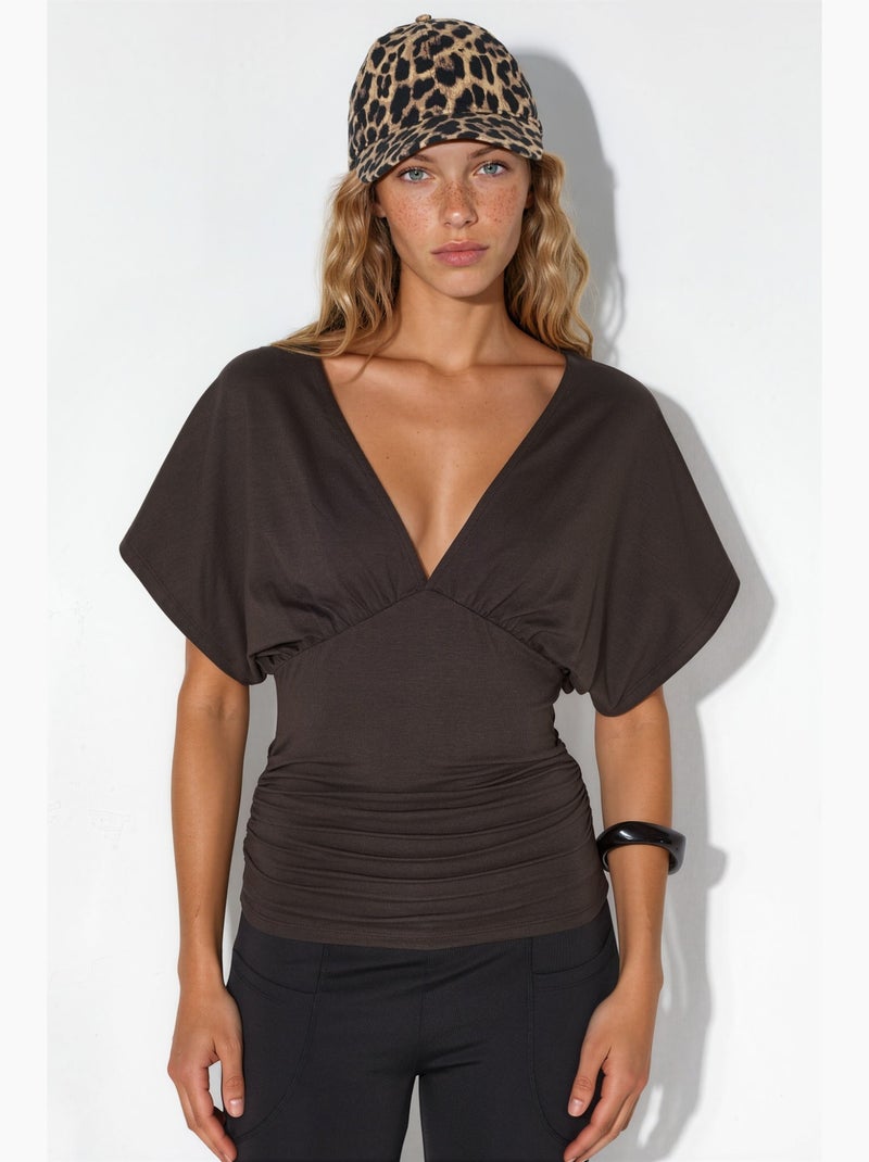 T-shirt ajustada decote v manga curta busem Cinza-preto - Kiabi