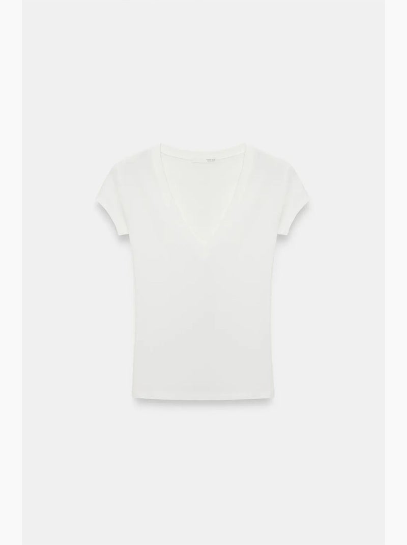 T-shirt ajustada decote v manga curta dilvin Branco - Kiabi
