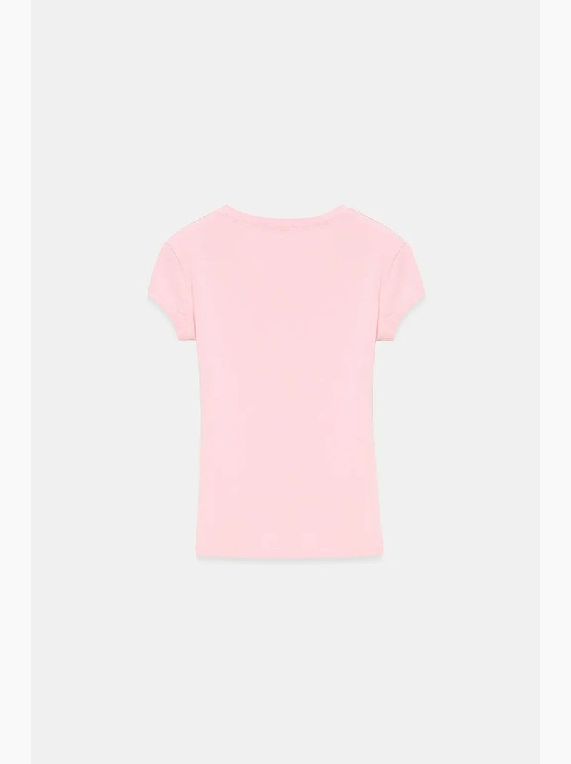 T-shirt ajustada decote v manga curta dilvin Rosa - Kiabi