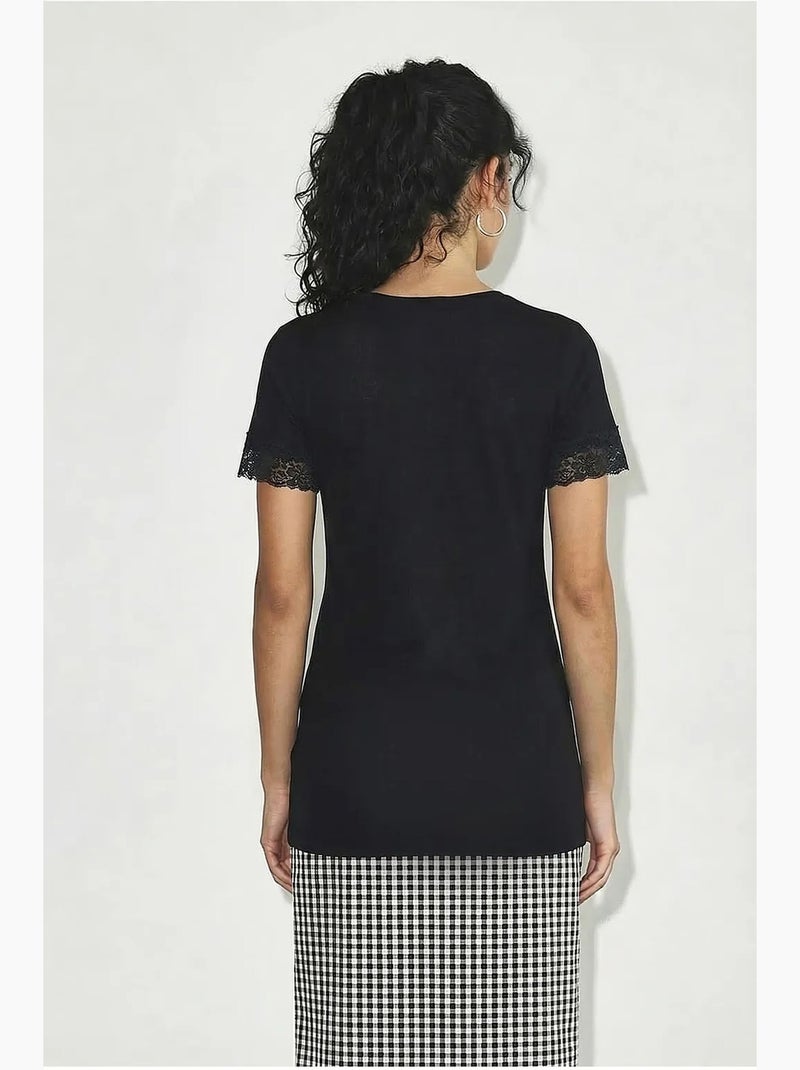 T-shirt ajustada decote v manga curta lucci Preto - Kiabi