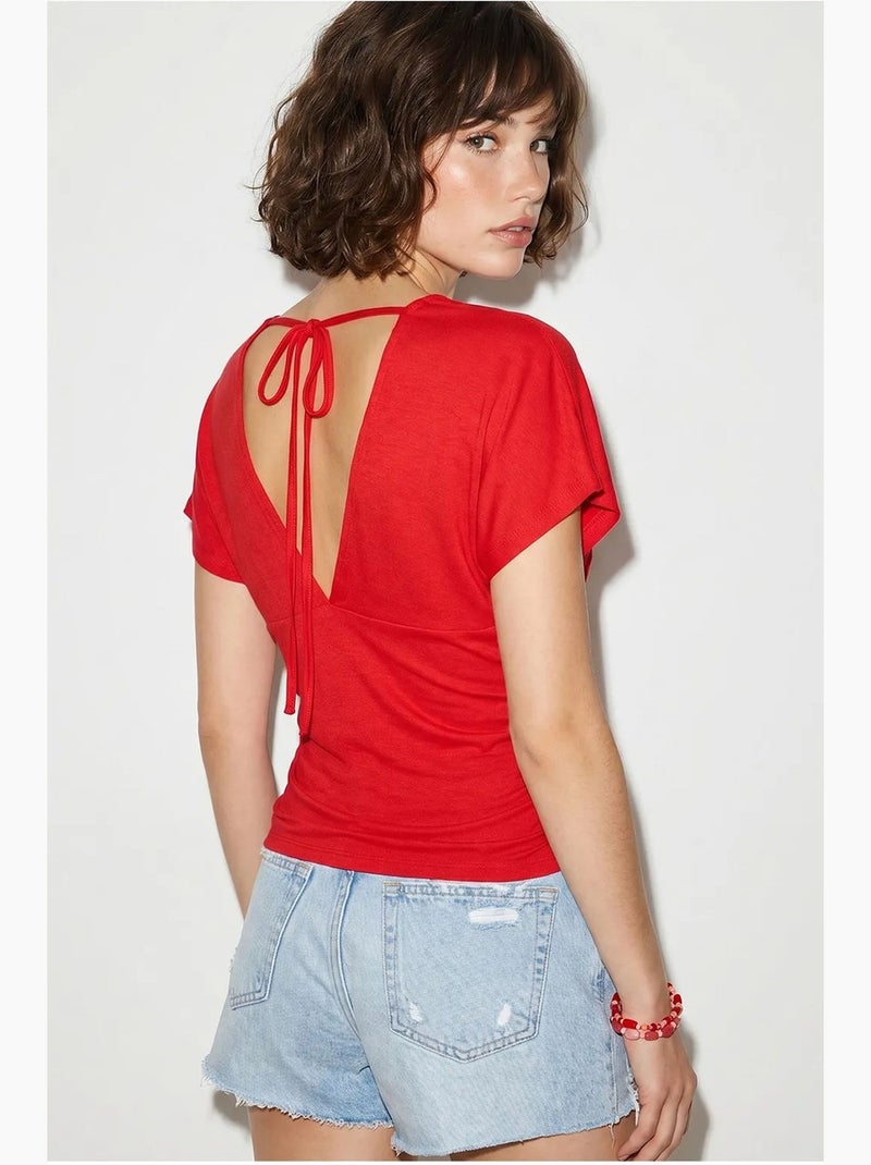T-shirt ajustada decote v manga curta lucci Vermelho - Kiabi
