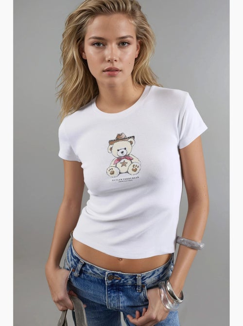 T-shirt ajustada gola redonda algodão misto manga curta busem - Kiabi