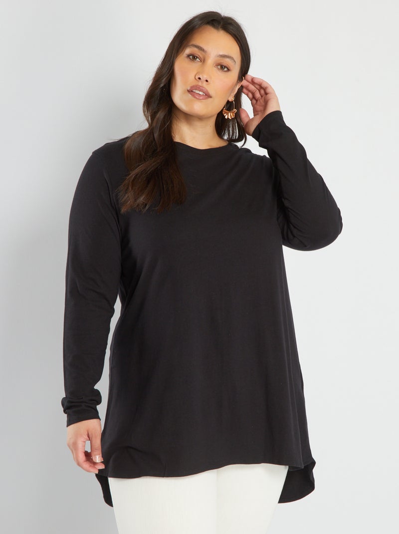 T-shirt alongada de manga comprida PRETO - Kiabi