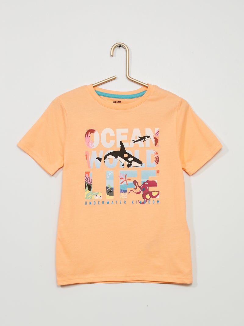 T-shirt anti raios UV com estampado Laranja - Kiabi
