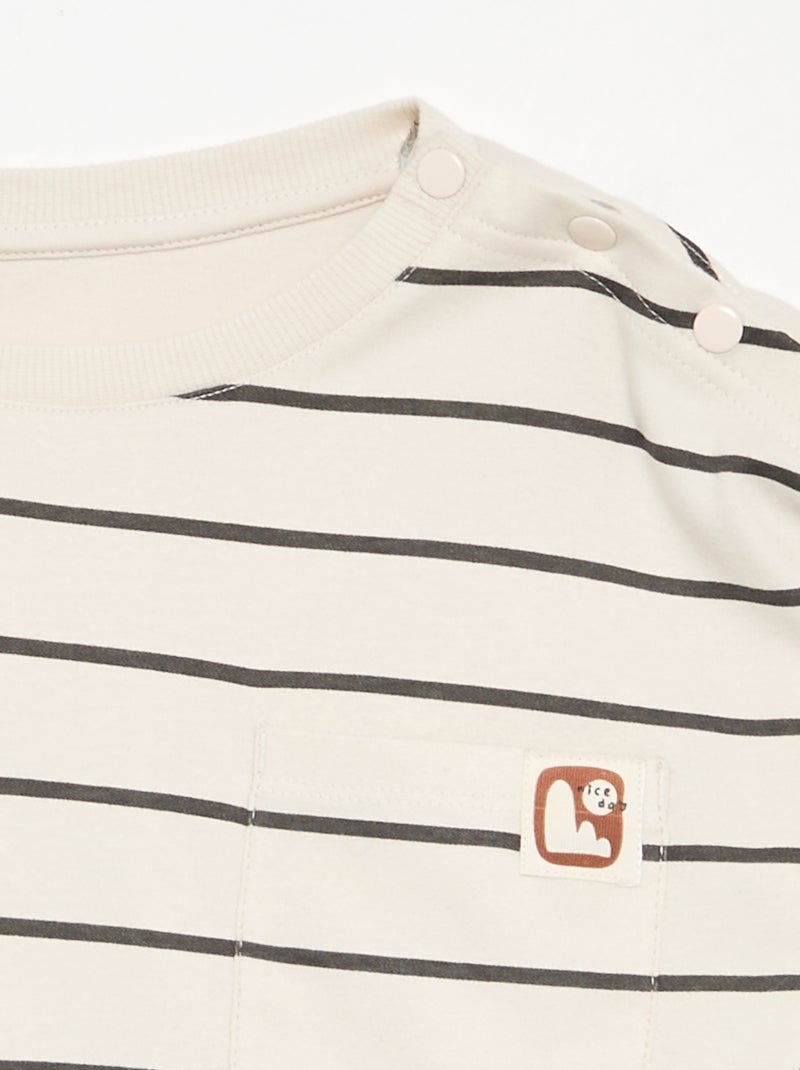 T-shirt às riscas - coleção fácil de vestir Bege - Kiabi
