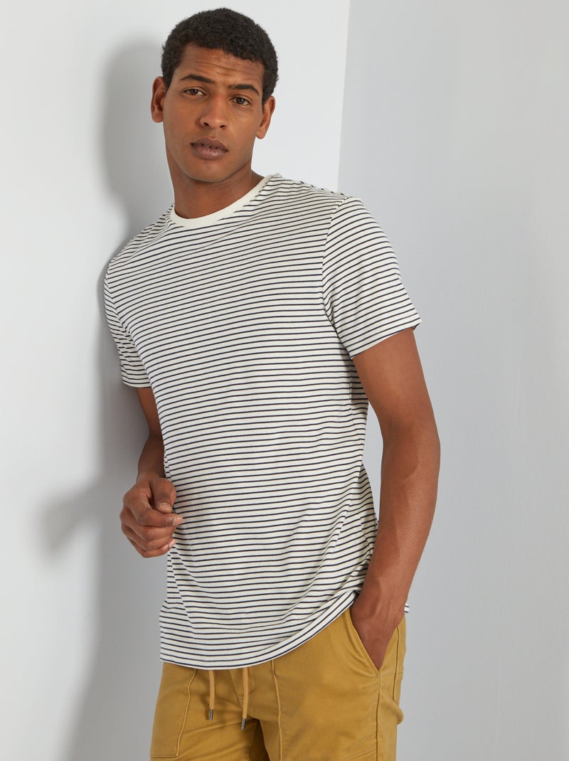 T-shirt às riscas AZUL - Kiabi