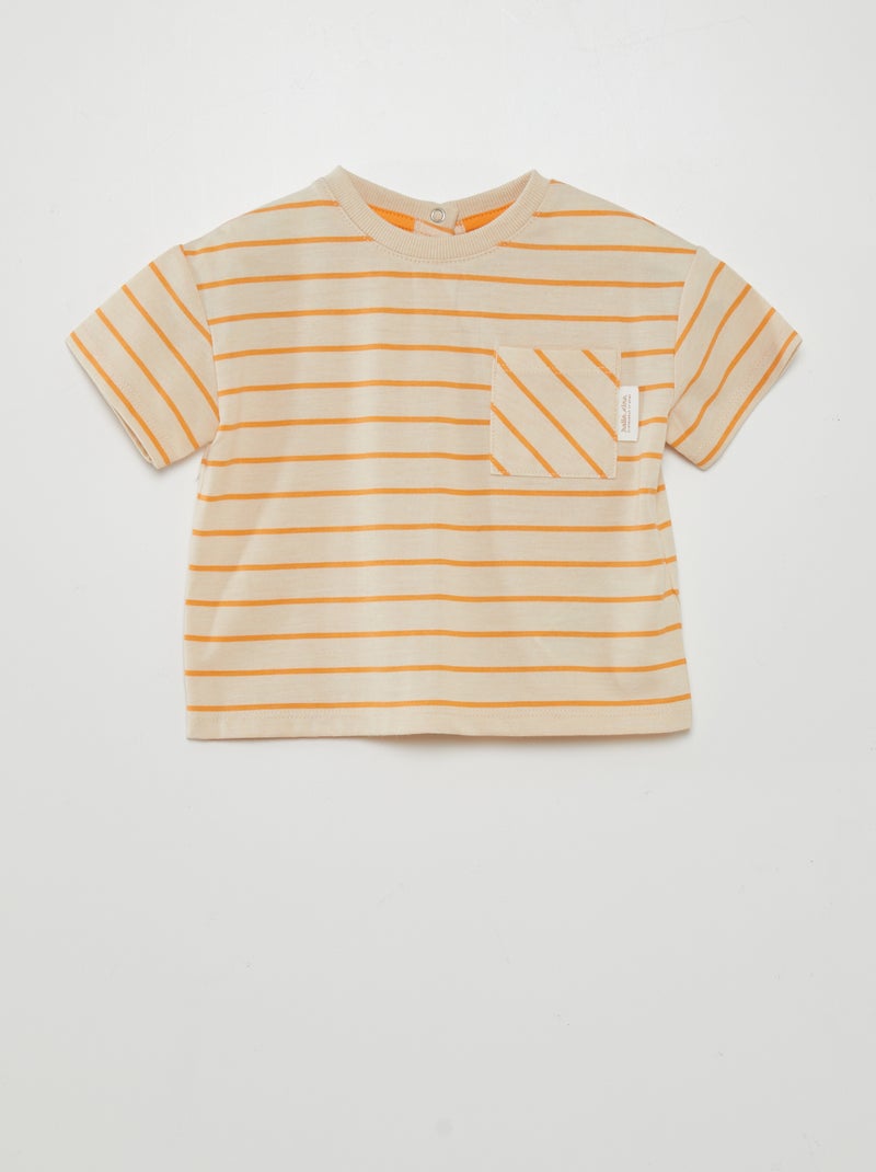 T-shirt às riscas bege - Kiabi