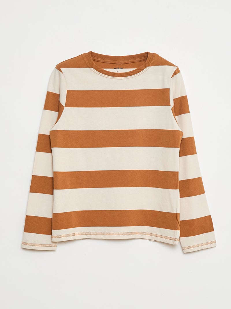 T-shirt às riscas Bege - Kiabi