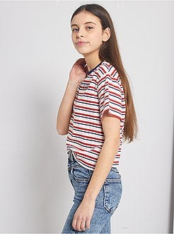 T-shirt às riscas bordada - Kiabi