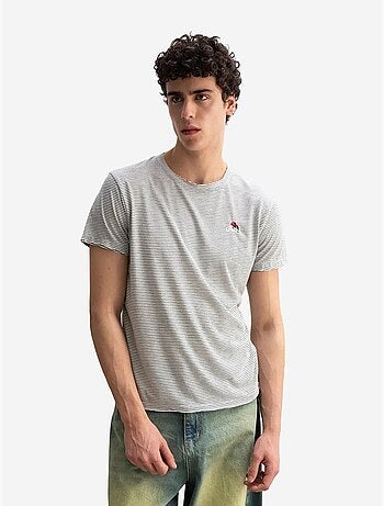 T-shirt às riscas bordada com decote redondo giesto