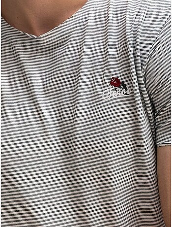 T-shirt às riscas bordada com decote redondo giesto