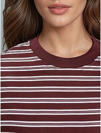 T-shirt às riscas com decote redondo e manga comprida busem