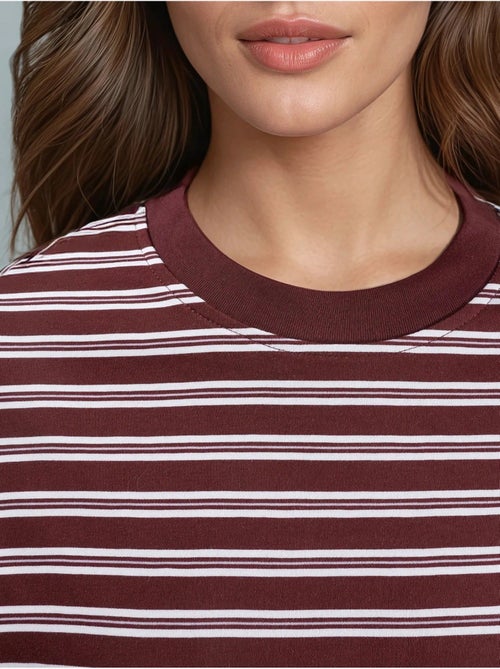 T-shirt às riscas com decote redondo e manga comprida busem - Kiabi