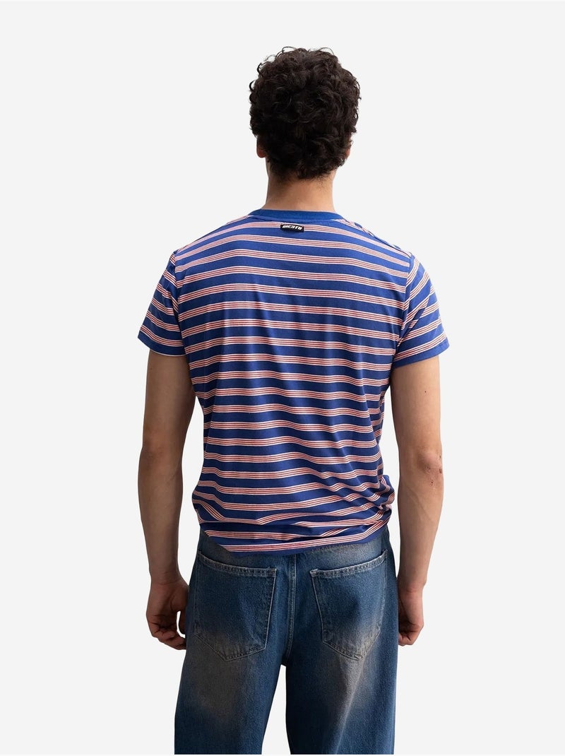 T-shirt às riscas com decote redondo giesto Azul-elétrico - Kiabi