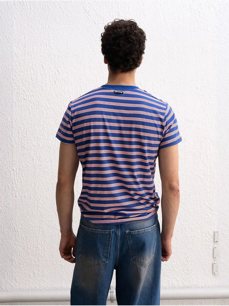 T-shirt às riscas com decote redondo giesto Azul-elétrico - Kiabi