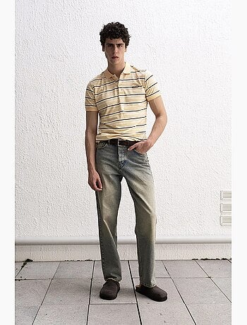 T-shirt às riscas com gola polo e botões giesto