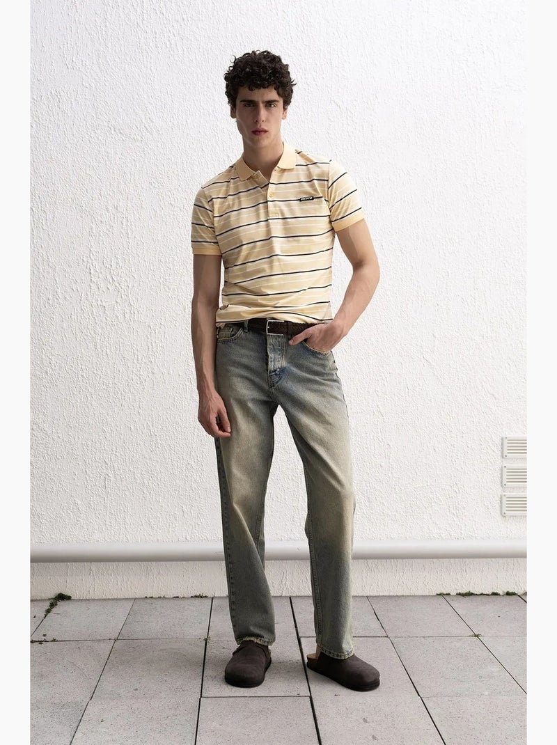 T-shirt às riscas com gola polo e botões giesto Âmbar - Kiabi