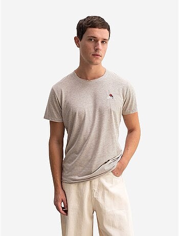 T-shirt às riscas com gola redonda e bordado giesto