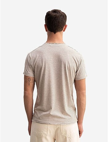 T-shirt às riscas com gola redonda e bordado giesto