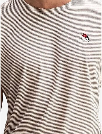 T-shirt às riscas com gola redonda e bordado giesto