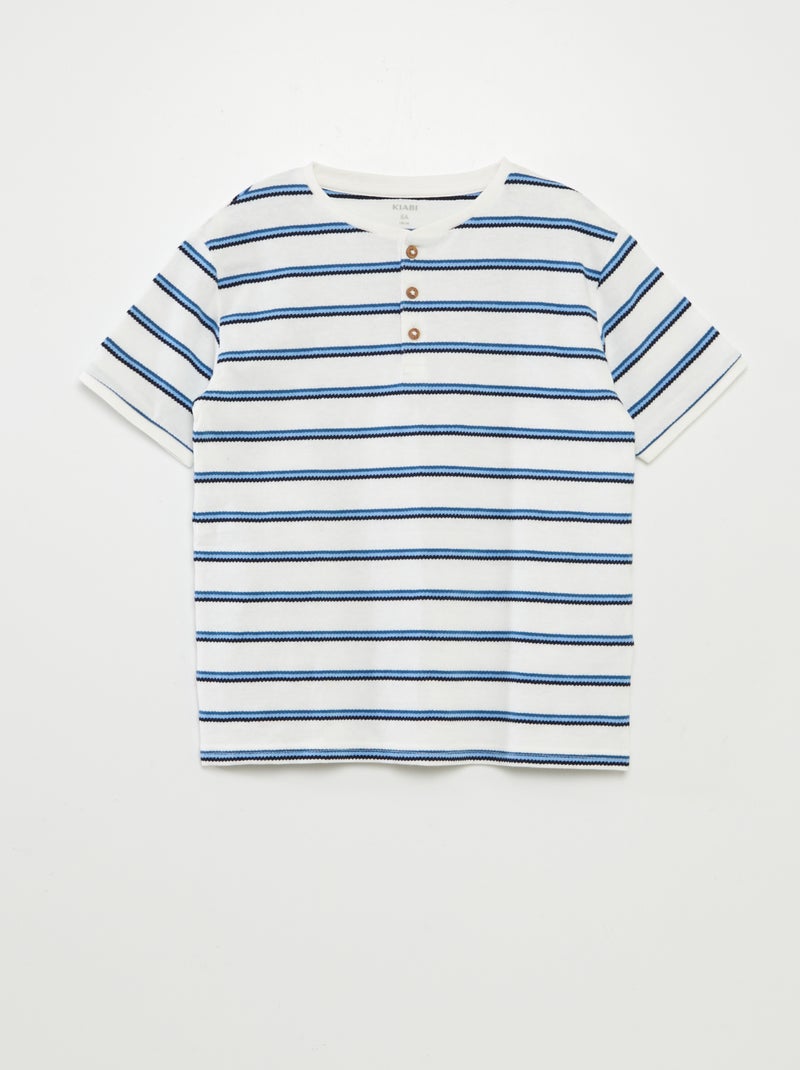 T-shirt às riscas com gola tunisina AZUL - Kiabi