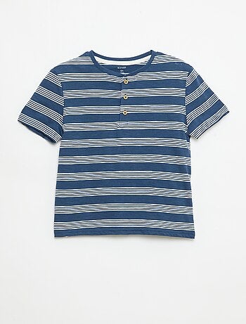 T-shirt às Riscas com Gola Tunisina