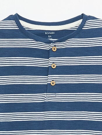 T-shirt às Riscas com Gola Tunisina