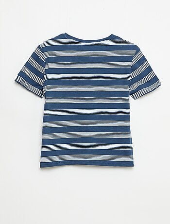 T-shirt às Riscas com Gola Tunisina