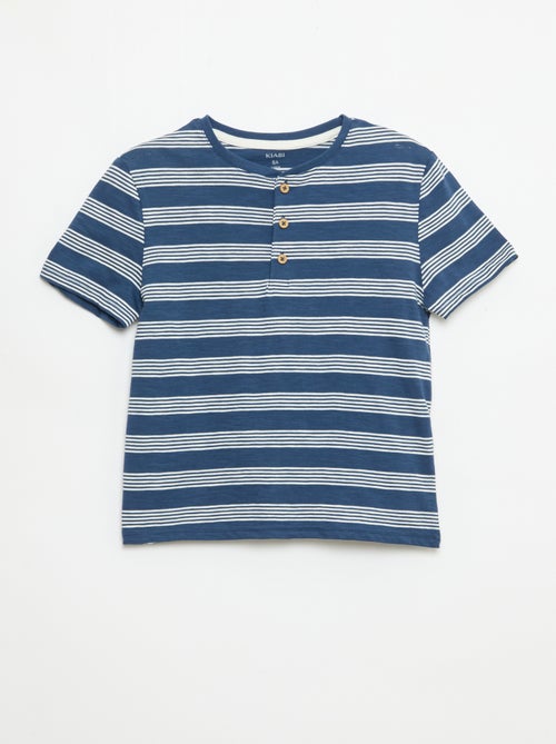T-shirt às Riscas com Gola Tunisina - Kiabi