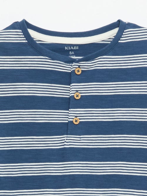 T-shirt às Riscas com Gola Tunisina - Kiabi