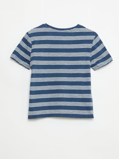 T-shirt às Riscas com Gola Tunisina - Kiabi
