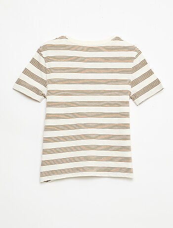T-shirt às Riscas com Gola Tunisina
