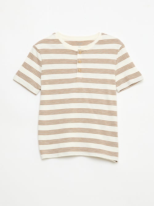 T-shirt às Riscas com Gola Tunisina - Kiabi