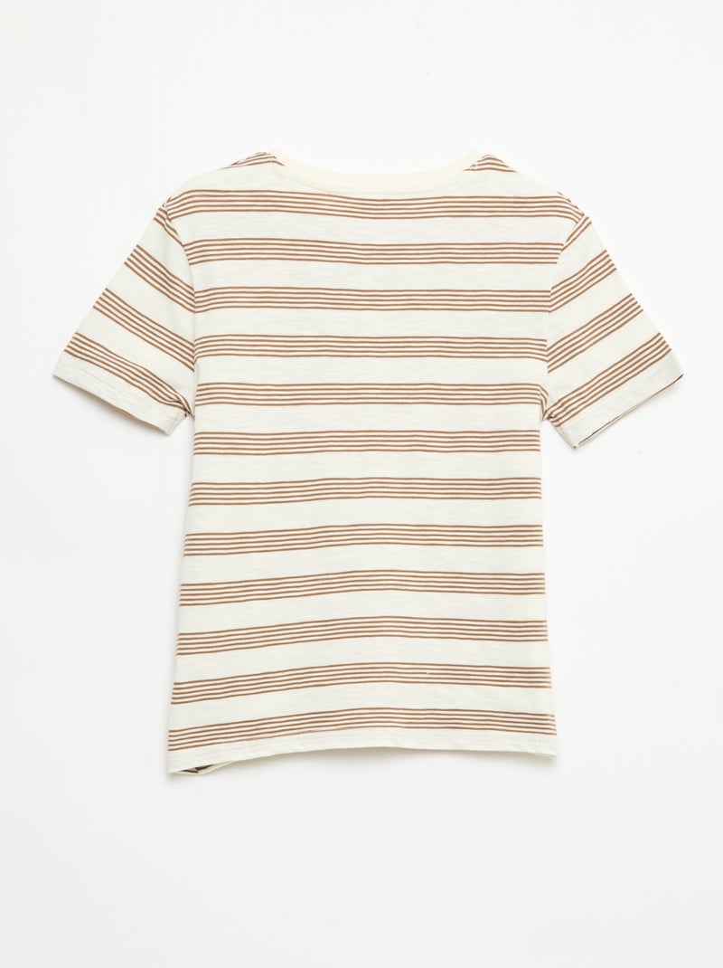 T-shirt às Riscas com Gola Tunisina Bege - Kiabi