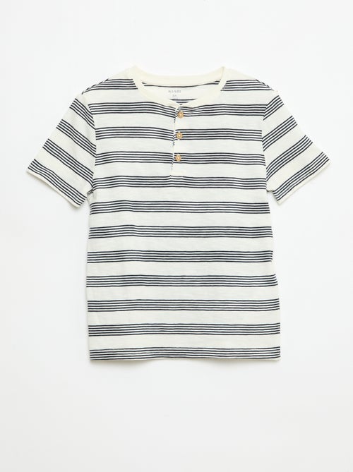 T-shirt às Riscas com Gola Tunisina - Kiabi