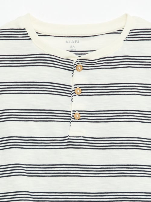 T-shirt às Riscas com Gola Tunisina - Kiabi