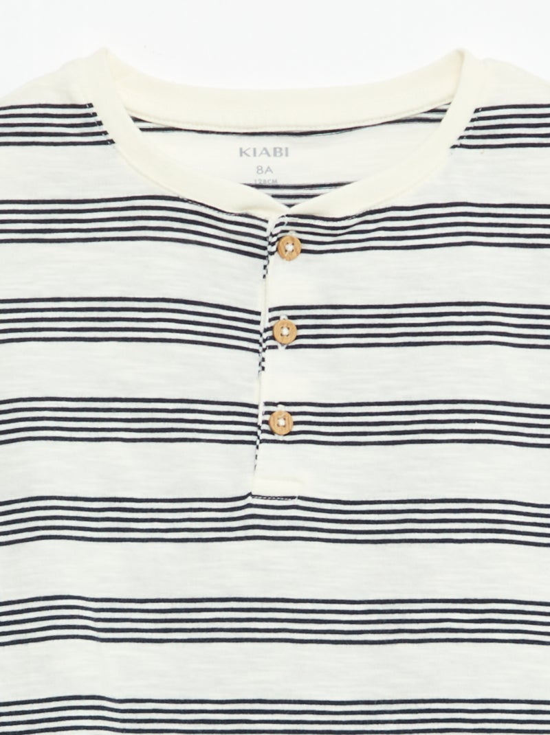 T-shirt às Riscas com Gola Tunisina Bege - Kiabi