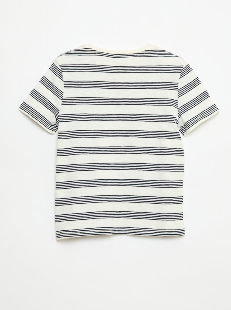 T-shirt às Riscas com Gola Tunisina Bege - Kiabi