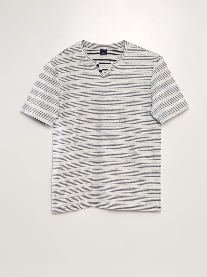 T-shirt às riscas com gola tunisina Branco - Kiabi