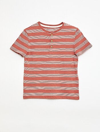T-shirt às Riscas com Gola Tunisina