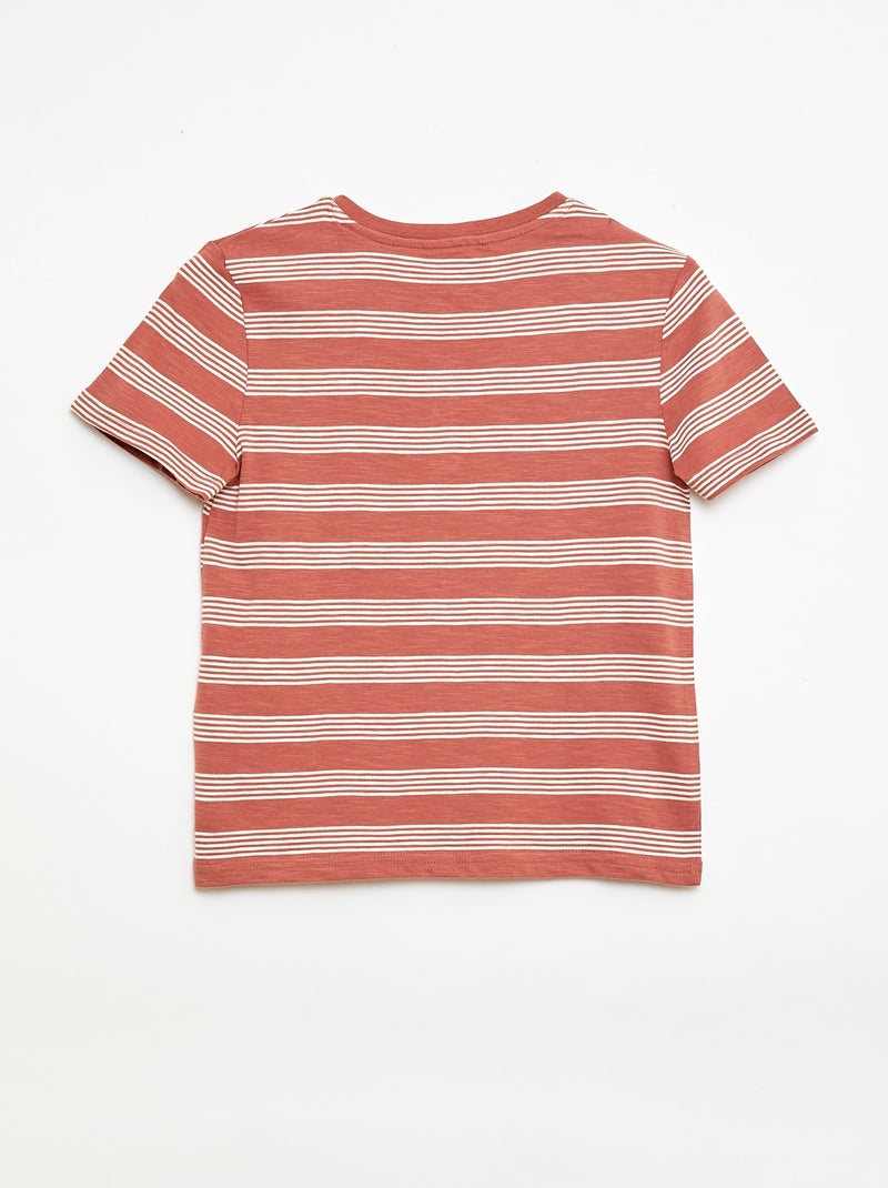 T-shirt às Riscas com Gola Tunisina Castanho - Kiabi