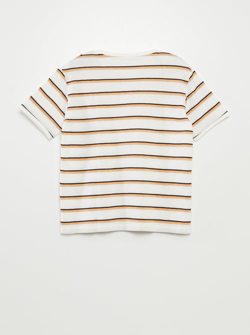 T-shirt às riscas com gola tunisina - Kiabi