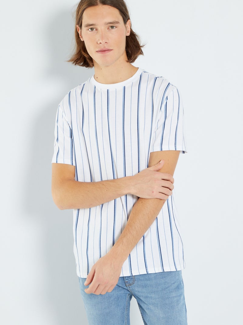 T-shirt às riscas com mangas curtas BRANCO - Kiabi