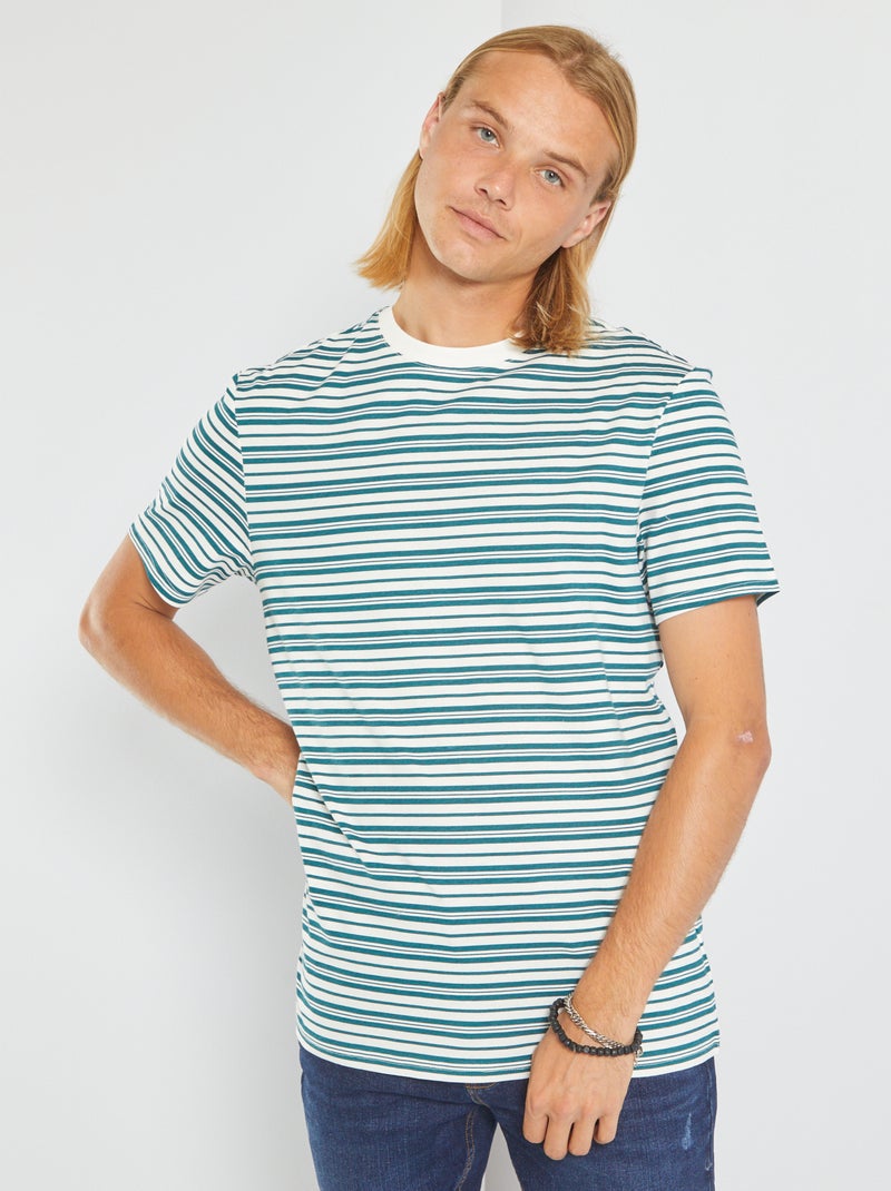 T-shirt às riscas com mangas curtas BRANCO - Kiabi