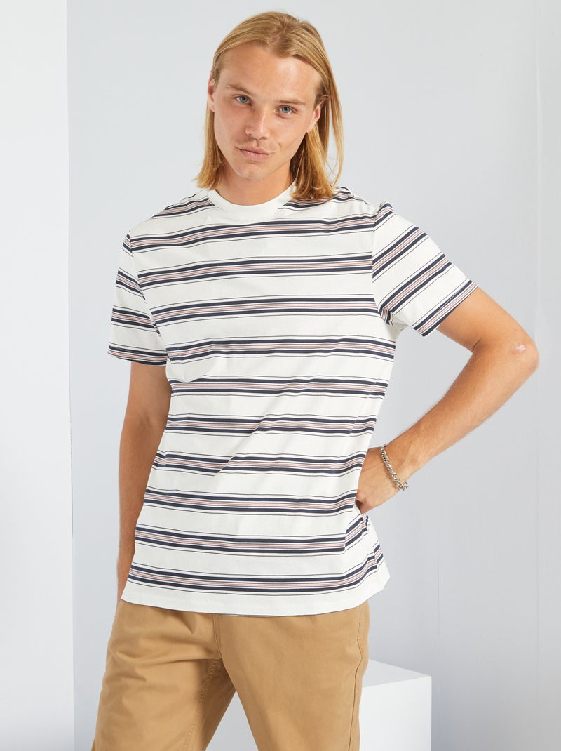 T-shirt às riscas com mangas curtas BRANCO - Kiabi