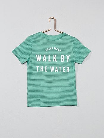 T-shirt às riscas com mensagem - Kiabi