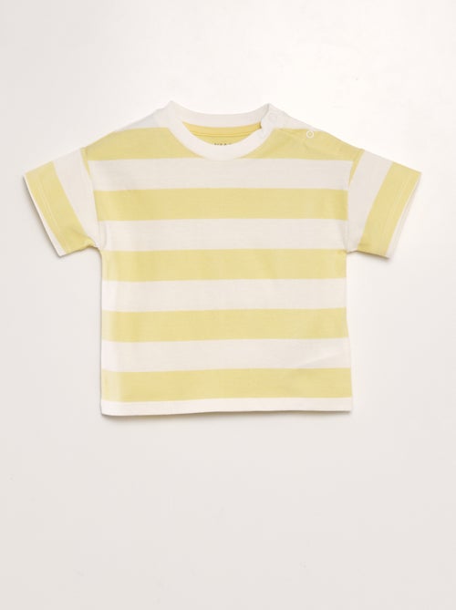 T-shirt às riscas com molas de pressão na gola - Kiabi
