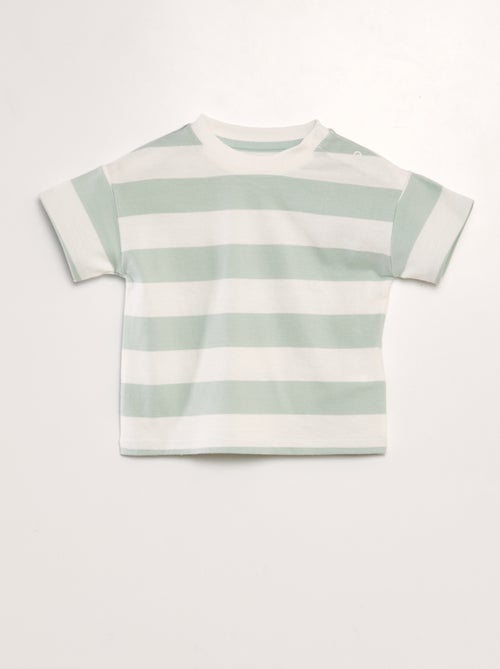 T-shirt às riscas com molas de pressão na gola - Kiabi