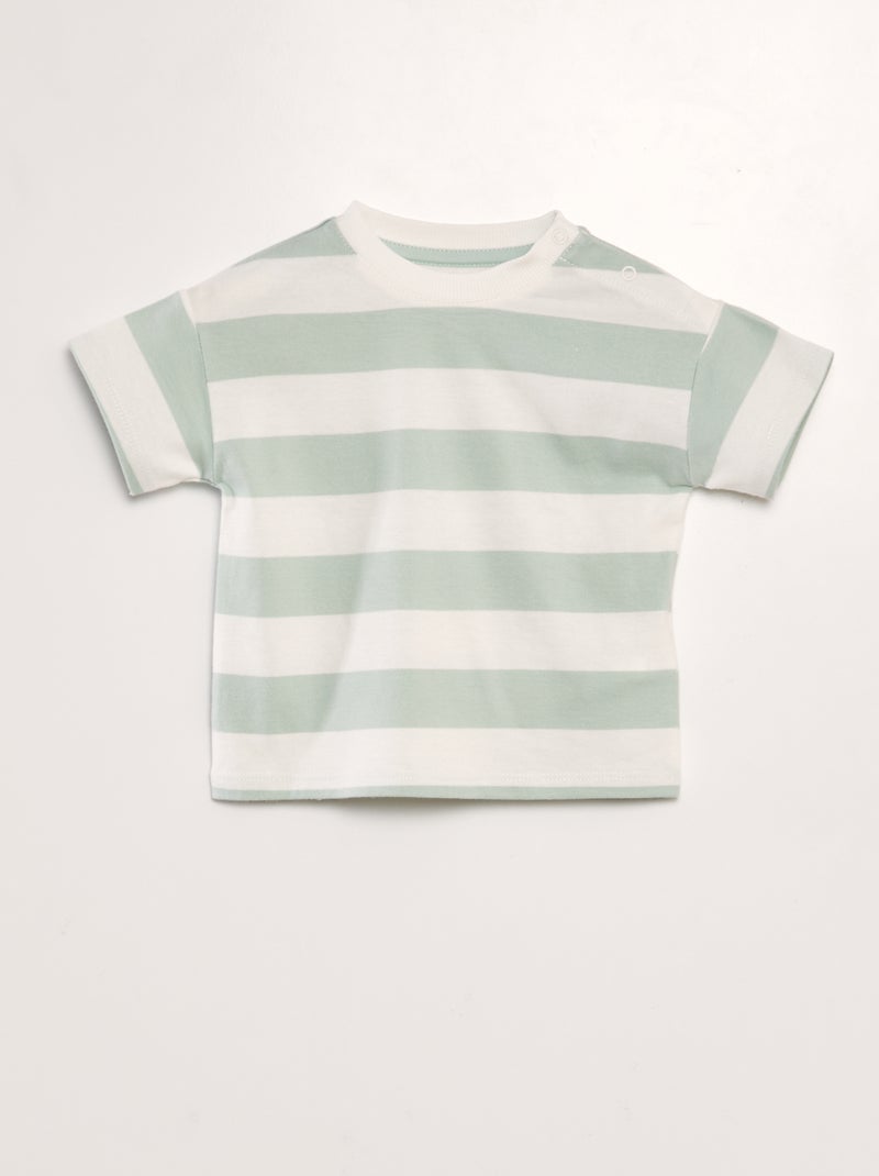 T-shirt às riscas com molas de pressão na gola BRANCO - Kiabi