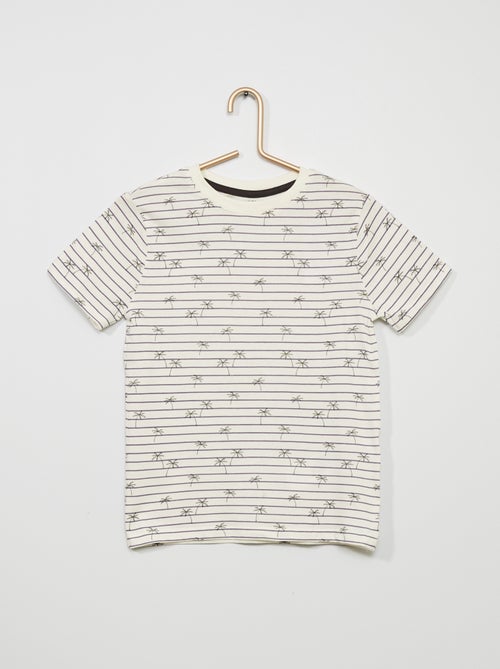 T-shirt às riscas com motivos 'palmeiras' - Kiabi
